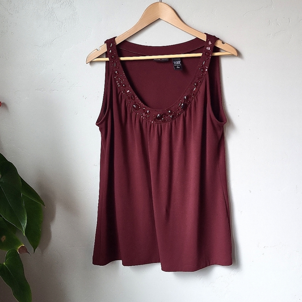 New York & Co Burgundy Beaded Tank Top Size L